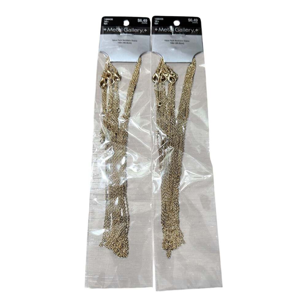 2 -Pack Lot Metal Gallery Value Pack Necklace Chains 16in 6pc Gold Tone